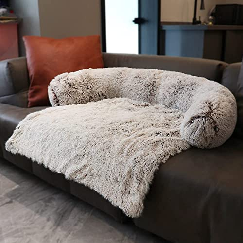 Danchen lugnande hundbädd i plysch, lyxig hundmatta, soffa, päls, kattsoffa, husdjurssoffa, möbelskydd med halkfri botten, tvättbar mjuk varm hundkudde, 2XL-115 x 95 x 15 cm