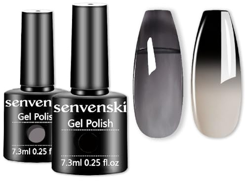 Senvenski Black Jelly Gel Nail Polish Kit, Black White Colour Changing Gel Nail Polish, Clear Translucent Colours with Milky Sheer Finish | Vegan UV/LED Nail Art Kit Gift for Women (WB2-001)