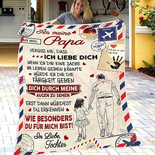 Kuscheldecke Flauschige Personalisierte Decke Geschenke An Meine Vater, Tochter für Papa Luftpost Positiv Ermutigen Decke(Deutsch), Superweiche Flanelldecke,Tochter zu Vater DeckeE,150*200CM
