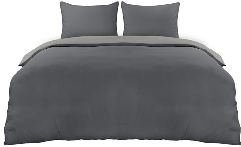 Utopia Bedding Housse de Couette 220x240 cm avec 2 Taies d'oreiller 65x65 cm (Gris Foncé/Gris Clair) - Parure de lit 220 x 240 cm - Ensembles de Housses de Couette en Microfibre brossée Douce