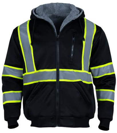 Sicalobo High Visibility Jackets for Men,ANSI Class 1 Reflective Work Jacket,Safety Jacket for Men Cold Weather,Black,Small