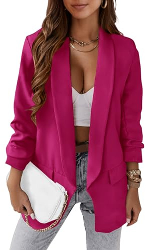 PRETTYGARDEN Spring Fall Blazer Jackets for Women 2026 Long Sleeve Open Front Business Casual Blazers (Rose Red,XX-Large)