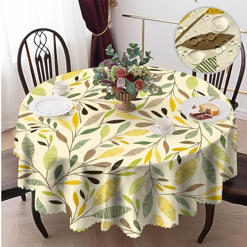 Tischdecke Outdoor Tischdecke Rechteckig Abwaschbar Gartentischdecke Tischdecken Fleckschutz Wasserdicht Tischtuch für Küche, Garten, Partys und Abendessen (Blätter gelb, Rund 150cm)