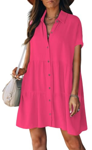 Bsubseach Strandskydd för kvinnor button down klänning baddräkt cover up resort fritidskläder semester outfit, Rosaröd, S