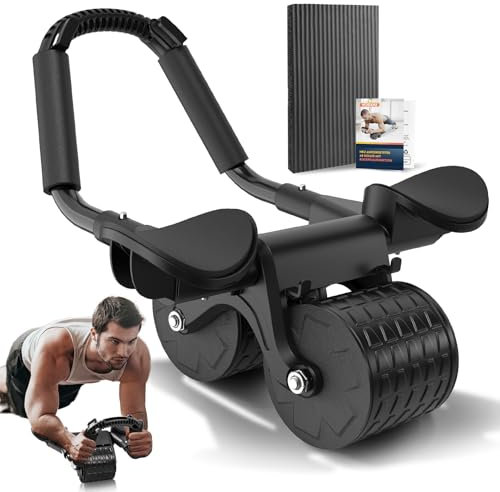 Bauchroller Bauchmuskeltrainer Roller, Automatische Rebound-Bauchrolle Für Bauchmuskeltraining, Bauchtrainer Ab Roller mit Kniematte, Ab Wheel mit Ellbogenunterstützung und Stabilen Doppelrädern