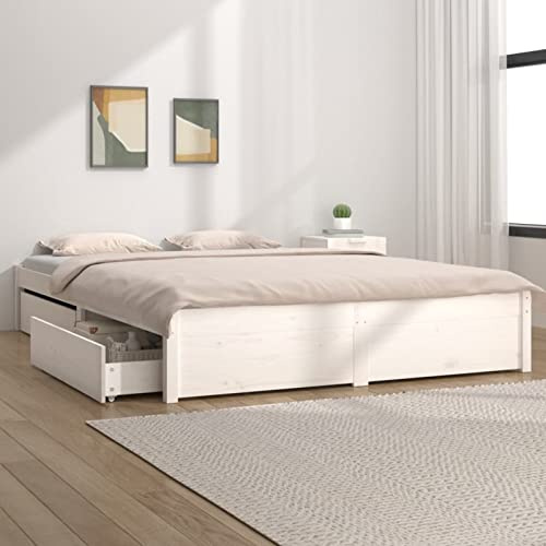 Capwee Giroletto Matrimoniale Legno con Cassetti Letto Matrimoniale Legno Letto Matrimoniale con cassetti Struttura Letto Matrimoniale 140x190 Giroletto Moderno-Bianco-140 x 190 cm