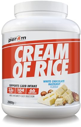 Per4m Protein Cream of Rice | Easy-to-Digest Complex Carbohydrate | Gluten-Free, Plant-Based Smooth Rice Porridge | Ideal Pre Post-Workout (2kg, White Chocolate Hazelnut)