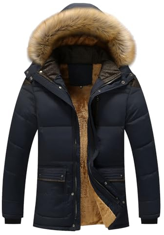 amropi Abrigo para Hombre Parka Forro Polar Chaqueta con Capucha Invierno Cálida Cazadora