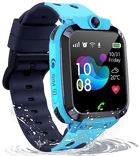 Smartwatch Kinder, Kinder Smartwatch mit GPS und Telefon, GPS Uhr Kinder mit IP68 SOS Anruffunktion Voice Chat Kamera Spiele Schulmodus Wecker Handy, Smart Watch Geschenke für Jungen Mädchen Studenten