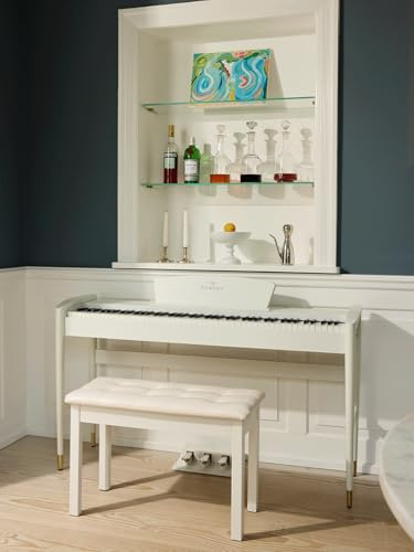 Sonora 3 Digitalpiano, 88 viktade tangenter, hempiano med stativ, trippel pedal, musikstativ, USB midiklänning och hörlursuttag, utan bänk, vit