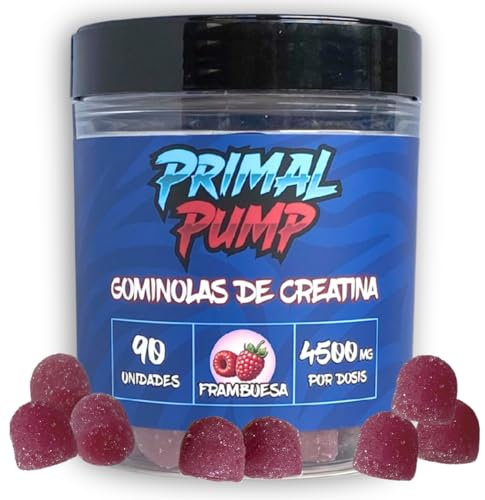 Primal Pump Caramelle Gommose di Creatina Monoidrata 4.5g - Creatina in Caramelle Gommose per Prestazioni e Potenza - Senza Zucchero, Vegano e Senza Glutine - Gusto Lampone