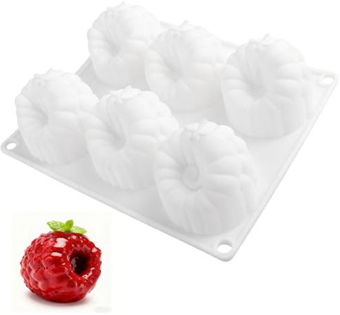 XJJAUGKLY Silikonformar bakning, silikon dessertform med hallon, 6 tråg, choklad mångsidig bakform, jordgubbsdesign för kakor, pudding, gelé, desserter, godis