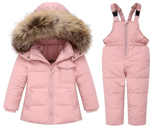 Veste de neige 2 pièces pour bébé garçon et fille, doudoune à capuche avec combinaison de ski, tenue chaude pour l'extérieur, Rose, 4-6 ans