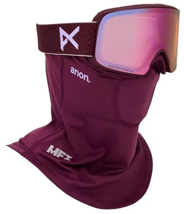 Anon M6 Snow Goggles + Bonus Lens + MFI Face Mask + Case (Frame: Deep Cherry, Lens: Perceive Cloudy Pink, Spare Lens: Variable Blue)
