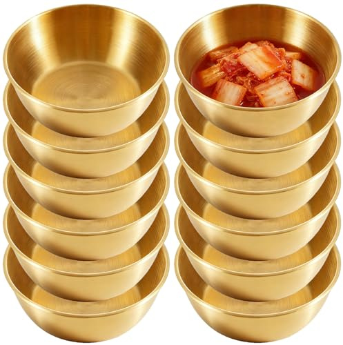 GBKDQQ Juego de 12 cuencos de acero inoxidable, juego de cuencos dorados, cuencos de acero inoxidable, cuencos redondos, apilables, dorados, ensalada, cuenco para servir