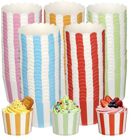 Muffinsformar papper 100 stycken, cupcake-formar färgglada, pappersformar | För muffins & cupcakes, minimuffins pappersformar för ugn, varmluftsfritös, mikrovågsugn (rosa, blå, grön, röd, gul)