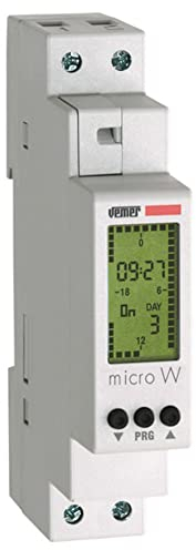 VEMER VE758200 Micro W - Temporizador Digital, Interruptor Horario con Programación Semanal, Instalación en Carril DIN, Blanco