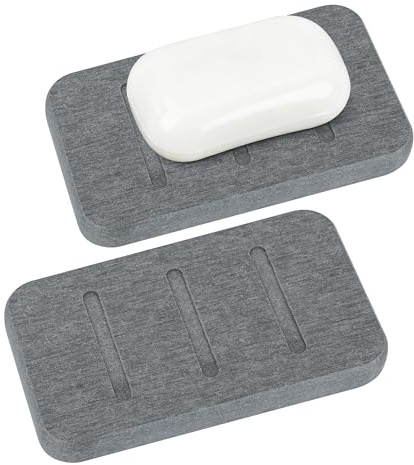 Linkidea Diatomite Jabonera Secado rápido, diatomáceo, Absorbente, Antibacteriano, Soporte para Barra jabón para Ducha, Soporte para jabón Hecho Piedra Tierra diatomáctica en seco, 2 Unidades (Gris)