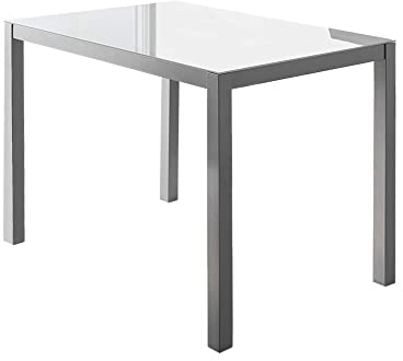 MOMMA HOME Mesa Comedor Cristal - Rectangular, Blanca, Muebles de Salon, Cristal Templado, Color Blanco/Plata, Modelo Melbourne, Medidas 110 x 75 x 75 cm