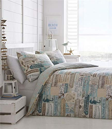Homemaker Bedding duvet cover set coastal drift wood sea shells beach hut signs (Single)