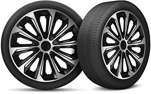 Radkappen 15 Zoll Radzierblenden 4er Set passend für alle Stahlfelgen - Einstellbarer Sicherungsring - Schwarz Silber