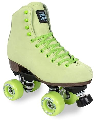 Sure-Grip Boardwalk Unisex Outdoor Roller Skates Material of Leather, Rubber, Suede & Aluminum Trucks | Comfortable, Extra Long Laces - Suitable for Beginners (Key Lime, Mens 7 / Womens 8)