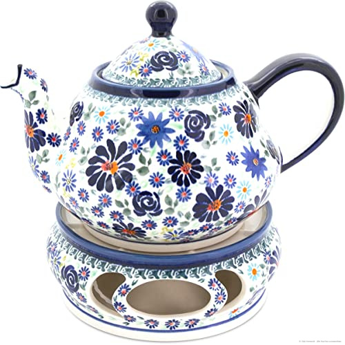 Bunzlauer Keramik DU126 - Tetera con calientaplatos para infusiones (1,5 L), diseño de flores