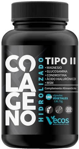 Colágeno Hidrolizado Tipo II con Condroitina y Ácido hialurónico | Ayuda a Prevenir el Dolor y la Inflamación en las Articulaciones | Efecto Antiinflamatori(160 Cápsulas (1 Bote)