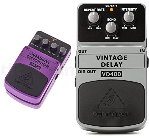 Behringer OVERDRIVE/DISTORTION OD300 2-Mode Overdrive/Distortion Effects Pedal & VINTAGE DELAY VD400 Vintage Analog Delay Effects Pedal, White