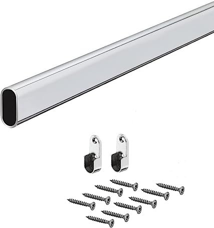 AERREGI Guardaroba guardaroba guardaroba ottone | Asta CROMO LUCIDO per armadio 3000 mm OVALE | Tubo metallico vintage | Tubo per mobili 30 x 15 mm | Inclusi 2 fissaggi | 1 Pezzo