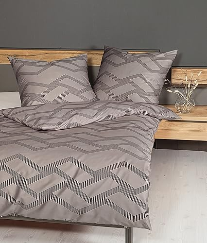 Janine Bettwäsche 155x220cm + 80x80cm J. D. - weicher Bettbezug aus Mako Satin - mit Reißverschluss - 100% Baumwolle - Öko-Tex - Cappuccino