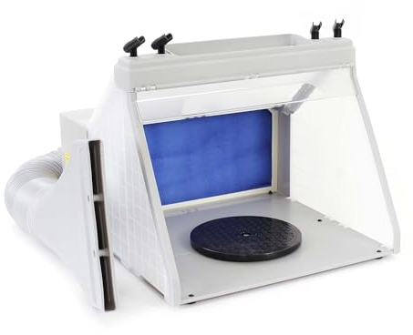 Wiltec Komplett Set Airbrush Absauganlage 4 m³/min, nur 52 dB, zur Absaugung von Farbe Farbnebel Sprühnebel, Filter erweiterbar, mit Abluft und Paint Station, Lackierkabine für Airbrush-Arbeiten