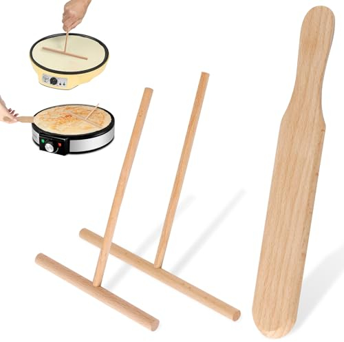 HOCUCHELAND 3 Pcs Spatule Crepe En Bois De Hêtre, Forme en T Spatule A Crepe Rake Crepe Spreader, Facile à Nettoyer Rateau Crepe, Etaleur Crepe pour Ustensiles De Cuisine Bois Outil De Cuisson