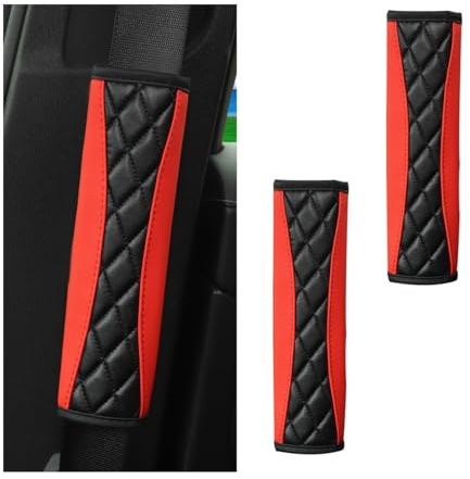 Mandark 2PCS Car Seat Belt Covers, Soft Leather Vehicle Seatbelt Strap Protector for Shoulder and Neck, Comfortable Auto Safe Belt Harness Cushion Pad, Universal for SUV, Truck, RV（Red）