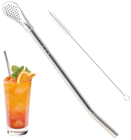 Cannucce per cucchiaio in acciaio inossidabile - Cannuccia di Yerba Mate, cannucce multiuso | Cannucce bombilla con spazzola per la pulizia, cannuccia, mix per bere