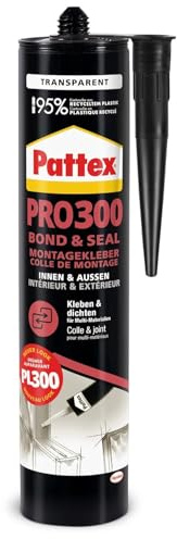 Pattex PRO 300 Bond & Seal, universell einsetzbarer Montagekleber, schnelltrocknende Dichtmasse, Baukleber für innen und außen, Transparent, 1x300g Kartusche