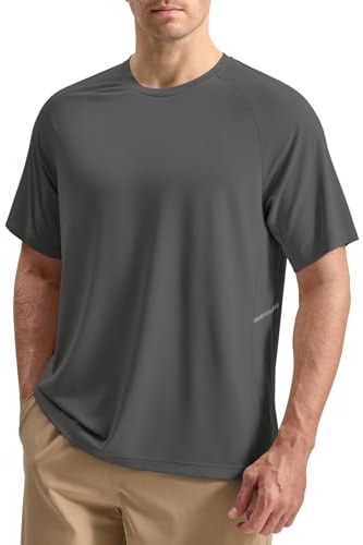 Rdruko Men's Short Sleeve T Shirts UPF 30+ Outdoor Quick Dry Running Gym Tops Moisture Wicking Summer Sports Tshirt Workout Tee (Dark Grey L)