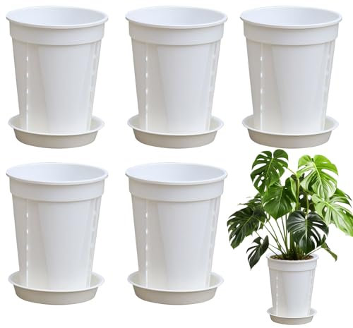 Vasi per piante, vasi da giardino | 5 contenitori per fiori con vassoi per piantare coltivare finestre portico balcone patio interno esterno