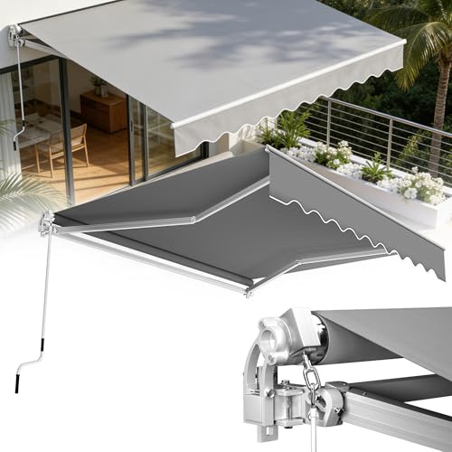 YRHome Store à bras articulés, 360 x 300 cm, en aluminium et polyester, protection solaire, imperméable, brise-vue, anti-UV, avec manivelle, pour terrasse, balcon, gris clair