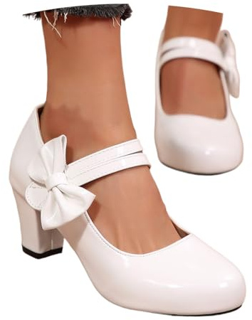 Generisch Dirndl Chaussures hautes pour femme Dirndl pour fête de la bière - Chaussures de mariage élégantes et confortables - Chaussures traditionnelles à talons hauts 005 - Blanc - 41/EU