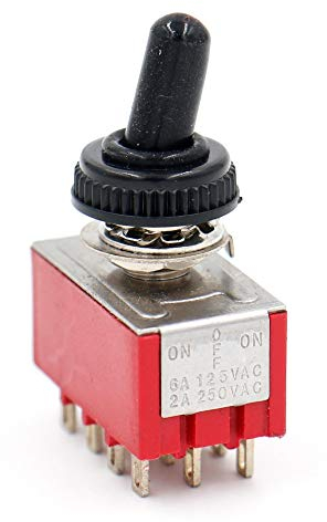 Heschen Interruptor de palanca en miniatura, MTS-403, ON-OFF-ON, 4PDT, 12 pines, 2 A, 250 V, 6 A, 125 V, con cubierta impermeable, paquete de 2