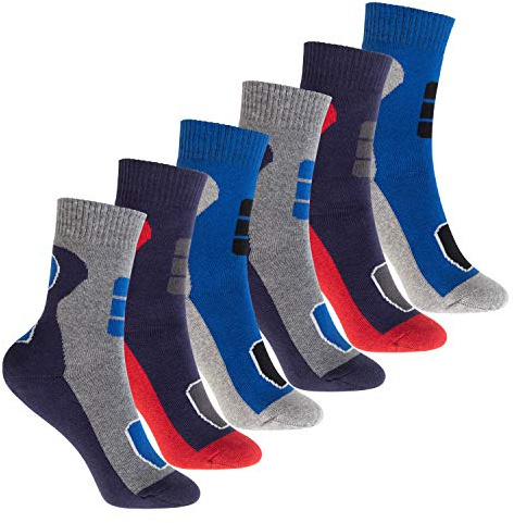 Footstar - Calzini termici per bambini da esterno (6 paia) Calzini invernali colorati in spugna, 31-34