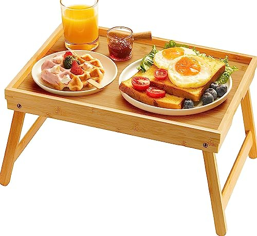 Pipishell - Bandeja de bambú para el desayuno con patas plegables, para el sofá o la cama, sirve para colocar la comida o el ordenador portátil para trabajar