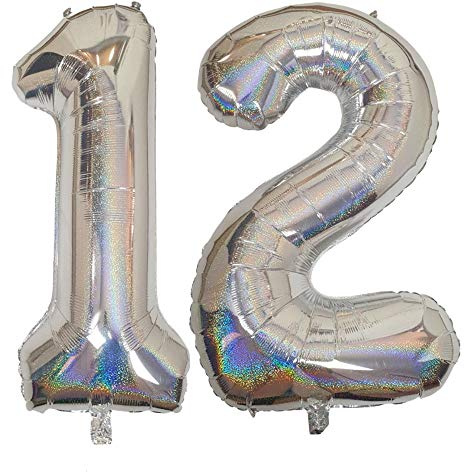 DIWULI Globos de Cumpleaños 12 Años XXL Plata - Número 12