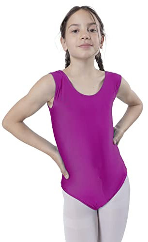 Carnavalife Maillot Ballet Danza Niñas sin Mangas, Maillot Baillot de Cuello Redondo para Gimnasia Baile Fiesta (Fucsia, 4-6 años)