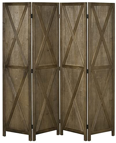 HOMCOM Paravento interno 4 pannelli 182 x 170 cm stile country chic – divisorio con traverse – Legno di Paulownia Marrone Grigio