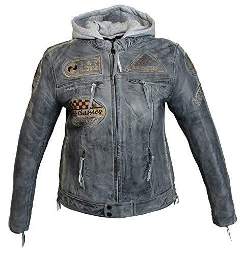 EURO STARS Damen Motorrad & Freizeit Lamm Leder Jacke Schwarz, Biker Ladies Leather jacket (M, Grau)