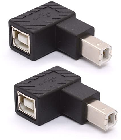 Tomost Lot de 2 adaptateurs USB B 2.0 type B pour imprimante, scanner, télécopieur, disque dur mobile USB 2.0 type B coudé à 90 degrés vers femelle