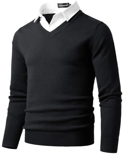 Harbrosrce Maglione Uomo Collo a V Felpa a Maglia a Maniche Lunghe in Maglioncino con Collo Camicia Basic Lavorato Pullover Sweatshirt
