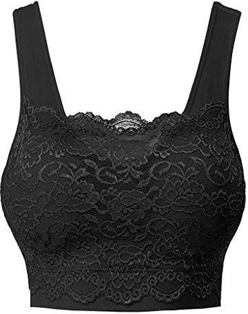 Women's Lace with Front Bra Sports Bra Lace Seamless Top Fasion Floral Print Solid Color Push Up Sexy Bra Comfort Flex Fit Back Smoothing Bra Mesh Strap Ladies Bra Tops for Everyday Black